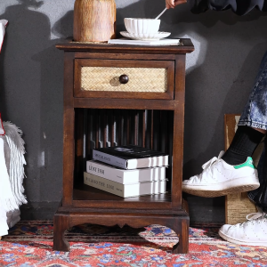 ไม้เนื้อแข็งแกะสลักโต๊ะข้างเตียงไม้ไผ่สานทำข้างเตียงเก่าตู้เล็ก Grille สไตล์ใหม่ตู้เก็บของห้องนั่งเล่นหลายด้าน