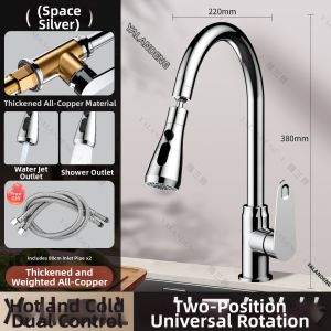 YALANDENG | Pull-Out Kitchen Faucet with Extendable Sink Basin Water Pressure Booster Splash Guard for Home Use