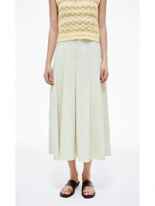 Flared A-Line Midi Linen Blend Skirt for Women