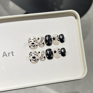 10PCS Short Press on Nails Cute Fake Nails with Dog Pattern Reusable Long Press on Nails Cartoon Nail Art Salon Supply