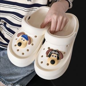 Cute Dog Patterned EVA Clog Shoes Parent-Child Slip-On Anti-Slip Outdoor Wearable Summer High Heels Comfortable Flat Bottom Sandals for Women