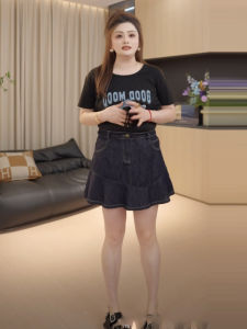 Váy Ngắn Chữ a Cạp Cao Denim Cho Nữ Mùa Hè Che Mông Dáng Chữ a Đuôi Cá Váy Ngắn Dáng Rộng Màu Trơn Váy Công Sở