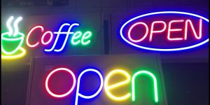 Business Restaurant Epoxy LED Sign Signage Light Open | Open with round | Coffee
