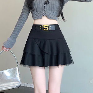 Yimei váy quần soóc xếp li váy tầng cạp cao thời trang cho nữ mùa xuân và mùa hè váy mềm mịn chữ A giảm béo và chống chói phiên bản Hàn Quốc