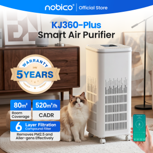 Nobico KJ360-Plus H13 HEPA Pet Air Purifier with UVC Germicidal & Hair Capture 520m³/h CADR for 80㎡ 6-Stage Filter for Odor/Bacteria/Dust