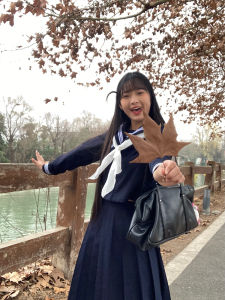 Japanese Style Sailor Suit Womens Long Sleeve Top Short Sleeve Skirt Uniform Set Neutral for All Seasons Ideal for 18-25 Years Old