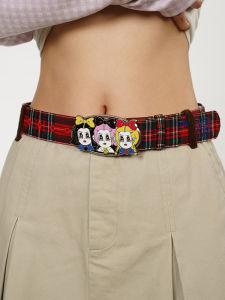 Thắt Lưng Kẻ Caro Hoạt Hình Thiết Kế Ban Đầu TIPSEVEN Office Lady Series Thắt Lưng Mùa Thu Mới Cho Nữ Phụ Kiện Thời Trang PU Mềm