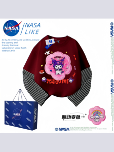NASA Girls Color Changing Long Sleeve round Neck T Shirt Sparkling Spring Autumn Kids Top Cotton Breathable Cartoon Design