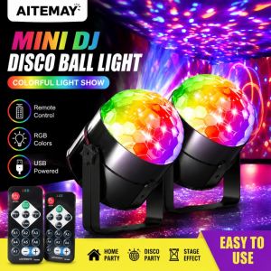 Aitemay 7-Color Sound Activated DJ Stage Light with Remote & Disco Ball - Versatile Party Lighting for Home Birthday Wedding Bar Karaoke