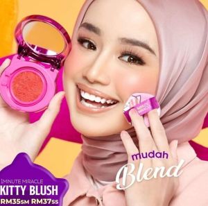1 MINUTE MIRACLE  KITTY BLUSH  CUSHION BLUSHER/ FACE BLUSHER POWDER MAKEUP CHEEK BLUSH WATERPROOF