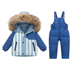 OLEKID 2026 Winter Children Clothing Set Real Fur Down Jacket For Girl Boy Parka Overalls Snowsuit 1-5 Years Kids Outerwear Coat
