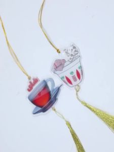 Tea Cup & Bowl Acrylic Hanging Ornaments Arabic Calligraphy Decor with Gold Tassels Ramadan&Eid Home Decor Kitchen&Table Accents
