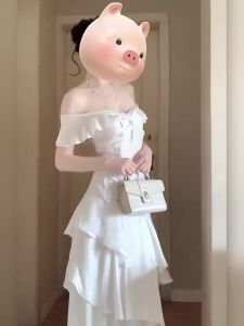 CHANGTONG | Elegant Shoulder-Baring Waist-Slimming Dresses Non-Mainstream