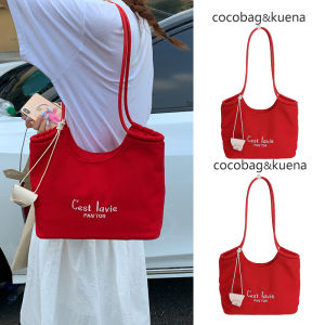 Summer Large Capacity Commuter Red Single Shoulder Tote Bag Womens 2025 New Canvas Bag Underarm Bag for Class And School