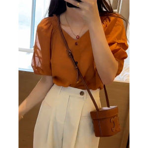 เสื้อเชิ้ตแขนสั้นทรงพองสีสันสดใสสำหรับผู้หญิงในช่วงฤดูร้อนปี 2025 เสื้อคลุมกันหนาวแบบบางลำลองสำหรับผู้หญิง ทรงเข้ารูป เสื้อคลุมกันหนาวแบบมีฮู้ด