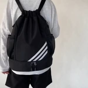 【Ready From SG】Drawstring Backpack Football Basketball Bag Waterproof Sports Backpack Yoga Gym Swim Nylon Fiber String