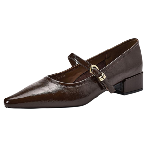 Josiny | Brown Pointed Toe Flats Shoes with Thick Heels