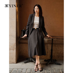 Elegant Autumn Merino Wool Blend A-Line Mid-Length High-Waist Skirt