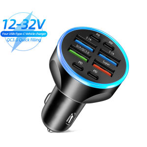 6 in 1 USB C Car Phone Charger Adapter with Voltage Display Dual PD Super Fast for iPhone 15 Pro max OPPO Samsung Huawei