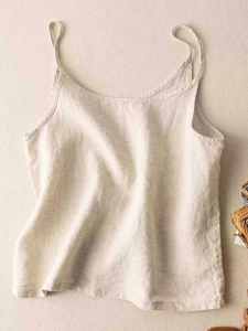 เสื้อกั๊กแขนกุดผ้าลินินบางสไตล์ญี่ปุ่นระดับไฮเอนด์สำหรับผู้หญิง เสื้อชั้นในสีพื้น เสื้อผ้าทำงานฤดูร้อน 2024