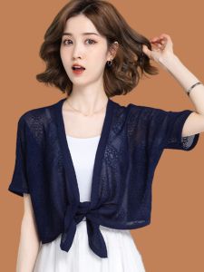 Silk Lace Knitted Small Cardigan Air Conditioning Shirt Light Summer Ice Silk Shawl Sun Protection Clothing Cover up Women