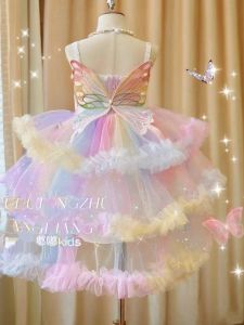 Girls Rainbow Skirt Summer New Style Baby Halter Dress Fluffy Mesh Princess Dress Korean Style Cotton Polyester Blend Fabric
