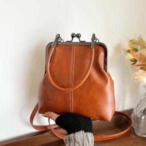 Túi Đeo Vai Retro Shell Clutch Dành Cho Nữ Nhỏ Kisslock Thiết Kế Sang Trọng Khung Túi Xách Dây Đeo Có Thể Điều Chỉnh Chống Nước Da PU