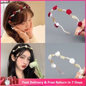 French Retro Rose Red Flower Pearl Headband: A Unique Niche Hair Accessory