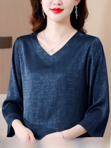 Three-Quarter Sleeve Xiangyun Yarn Shirt Womens Summer New Arrival Wide Lady Middle-Aged Ladieswear Western Style Silk Mulberry Silk Top