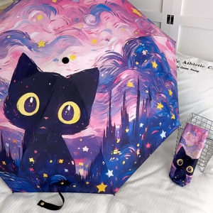 Pink Van Gogh cat umbrella Sunshade umbrella folding automatic Portable student UV umbrella manual umbrella