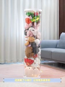 Plastic Full Transparent Storage Bucket Large-capacity With Zippers Storage Box Rotatable Childrens Toy Doll Organizer Tube Box