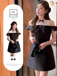 French Style Princess Dress  Spring Summer Beautiful Date Black Dress Womens Fashion A-Line Skirt Cotton Polyester