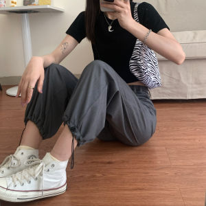 กางเกงกีฬาสีเทาหลวมๆ สำหรับผู้หญิง กางเกงขายาวลำลอง ทรงสลิมฟิต ทรงหลวม แฟชั่นฤดูใบไม้ผลิและฤดูร้อน กางเกงขายาวทรงสลิมฟิต