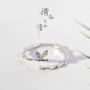 Adjustable Open Bamboo Ring Womens Simple Versatile Fashionable Trendy 2023 New Hand Jewelry Index Finger Ring Tail Ring