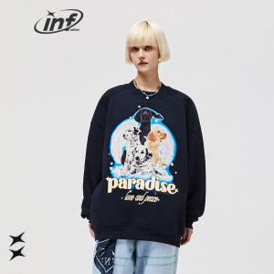 INFLATION brand 2022 autumn new men preppy style 400g polar fleece Dalmatians bronzing personality English printing pullover sweater