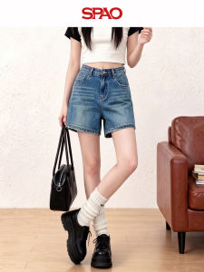 spao | Vintage Washed Denim Shorts High Waist A-Line Slim Fit