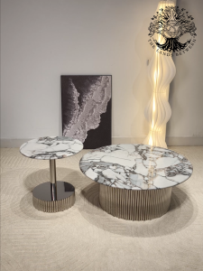 Bàn trà sofa bàn phòng khách bàn cafe tròn MILLER BVLGARI - HESSENTIA nhập khẩu Inox đá thạch anh
