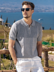 Enjeolon | Mature Knit Polo Shirt Half Zip Italian Collar