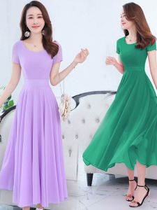 Elegant Chiffon Maxi Dress U-Neck Short Sleeve Dancing Skirt Large Hemline Slimming Beach Dress Spring Summer New Arrival