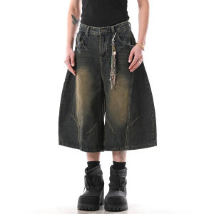 BLANKIN American Retro Summer Deconstructed Knife Edge Denim Seven-Foot Shorts Street Style Design mid Waist Loose Fit Youth Fashion