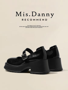 รองเท้าส้นสูง Misdanny Mary Janes สำหรับผู้หญิง สีดำ ฤดูใบไม้ร่วง 2025 รองเท้าส้นหนา ทรงหัวมน พื้นยาง ทรงหัวมน