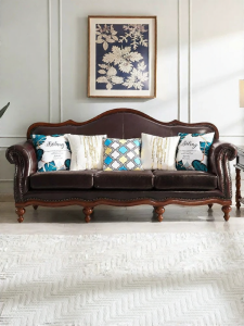 American and European Style Sofa Leather and Fabric Wood