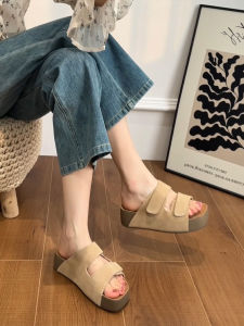 Height Increasing Thick Bottom Sheepskin Sandals
