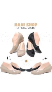 L550-2 Sepatu Wedges Wanita Jelly Kilap Glossy Glanz Sepatu Kerja Cewek Lentur Elegant Glanzton Naai