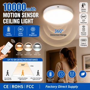 10000mAh Rechargeable LED Ceiling Light Smart Radar Motion Sensor Ceiling Lamp Wireless Remote Control No Wiring 3 CCT