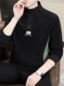 HENGYUANXIANG | Hengyuanxiang Mens Fleece Lined Hoodie Thickened Autumn Winter Style Half High Collar Long Sleeve T-Shirt Warm Base Shirt