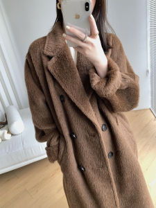 Classic Peru Jin Su Li Alpaca Wool Cashmere Coat Womens Mid-Length Elegant Double-Breasted Button Thick Winter Outerwear