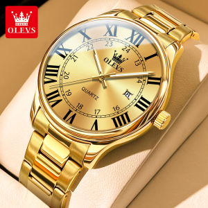 OLEVS official original authentic mens watch 2026 new waterproof luxury brand fashion casual simple student luminous calendar gold quartz watch stainless steel strap scratch-resistant mirror gift for boyfriend