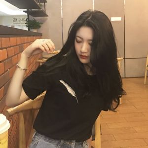 Loose Fit Pure Cotton Short Sleeve T-Shirt Women Summer 2024 Korean Style New Version Embroidered Mid-Length Versatile Top