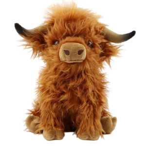 25cm Simulation Highland Cow Stuffed Animals Plush Toy Fluffy Bull Animal Doll Soft Gift for Kids Boys Girls 10 Inches Tall